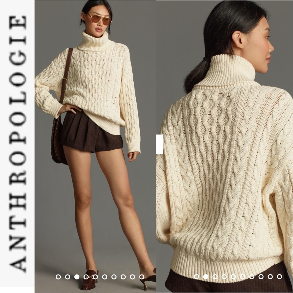 NWT Anthropologie Pilcro Special Italian Yarn Edition Cream Cable Knit Sweater S